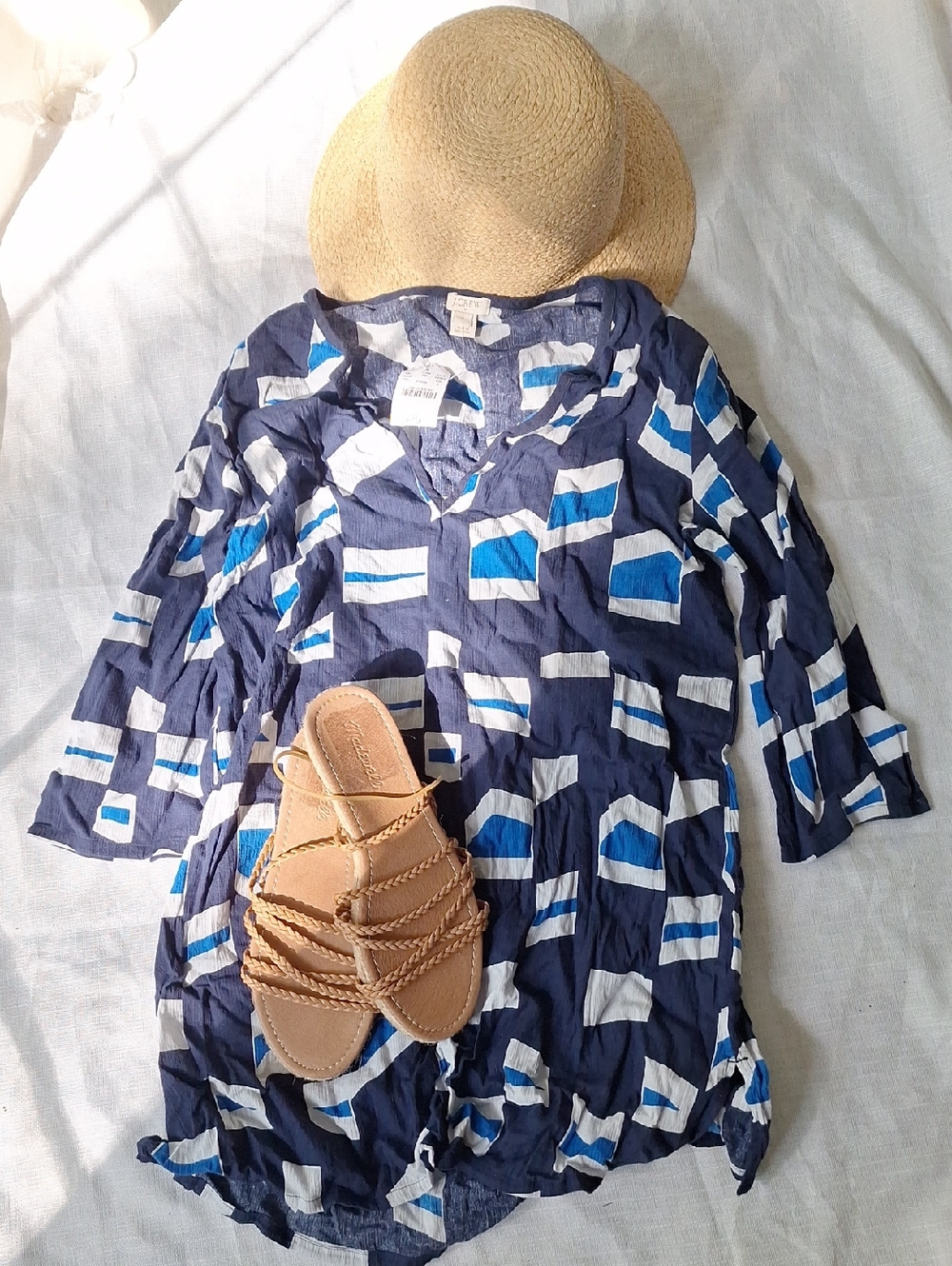 J.crew S Small Geometric Tunic Blue Beach Swim Coverup